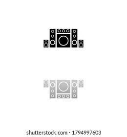 Home theater. Black symbol on white background. Simple illustration. Flat Vector Icon. Mirror Reflection Shadow. Can be used in logo, web, mobile and UI UX project