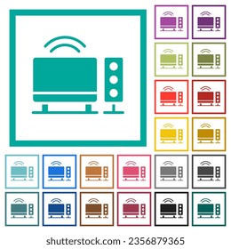 Home theater flat color icons with quadrant frames on white background