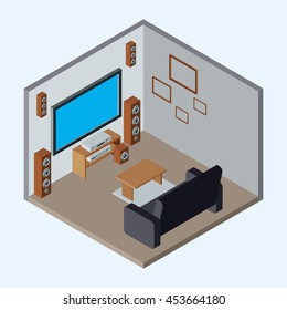 Home theater flat isometric vector illustration