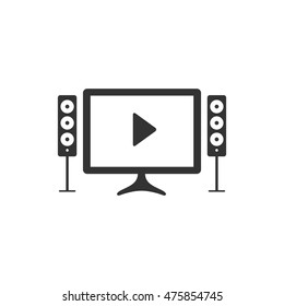 Home theater icon in single color. Entertainment movie family gathering watching