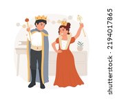 Home theater isolated cartoon vector illustration. Children wearing king and queen costume, home theater play, kids role-playing game, performance for parents, family event vector cartoon.