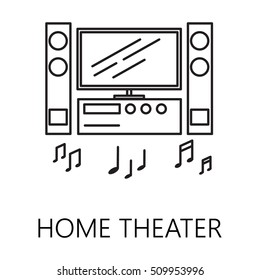 Home theater line icon. Vector symbol on the topic of home electronic devices. Black minimalist element for design of website, company's visit card, logo an etc. Home theater vector icon eps 10. 