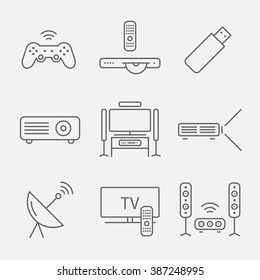 Home theater line icons. House technology