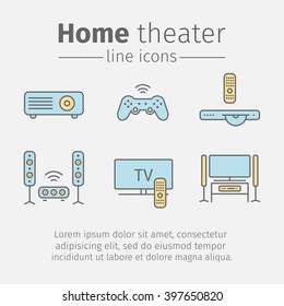 Home theater line icons. House technology banner