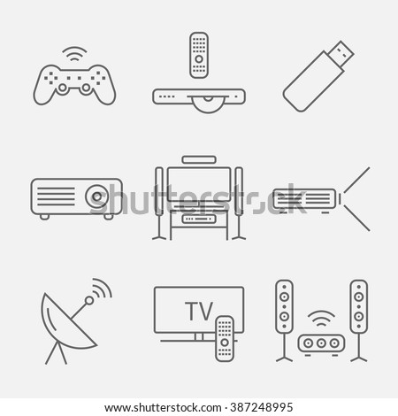 Home theater line icons. House technology