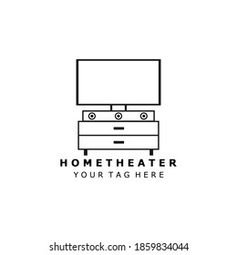 Home Theater Logo Line Art Vector Illustration Template Design