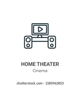 Home theater outline vector icon. Thin line black home theater icon, flat vector simple element illustration from editable cinema concept isolated on white background