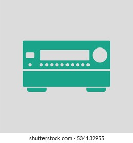 Home theater receiver icon. Gray background with green. Vector illustration.
