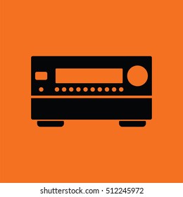 Home theater receiver icon. Orange background with black. Vector illustration.