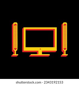 Home theater sign. 3D Extruded Yellow Icon with Red Sides a Black background. Illustration.