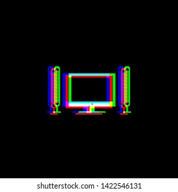 Home theater sign. Red, green and blue unfocused contour icon at black background. Illustration.