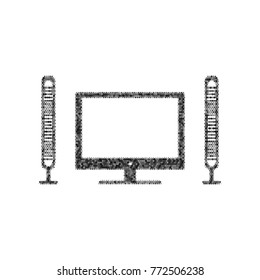 Home theater sign. Vector. Black icon from many ovelapping circles with random opacity on white background. Noisy. Isolated.