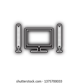 Home theater sign. Vector. Double contour black icon with soft shadow at white background. Isolated.
