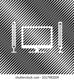 Home theater sign. Vector. Icon. Hole in moire background.