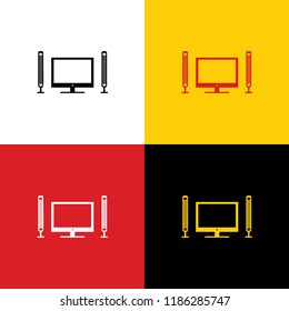 Home theater sign. Vector. Icons of german flag on corresponding colors as background.