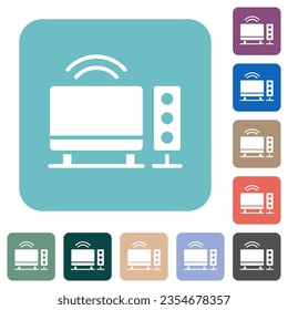 Home theater white flat icons on color rounded square backgrounds