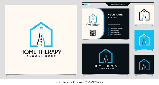 Home therapy logo with line art style and business card design Premium Vector