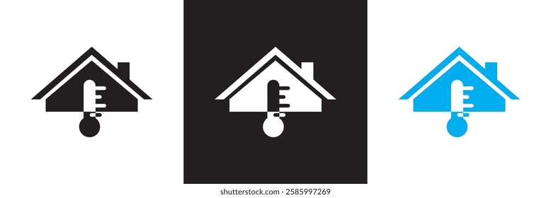 Home thermostat  icon, simple house temperature flat design pictogram vector. App ,logo ,  web webpage button interface elements. isolated on white and black background. Vector illustration. EPS 10