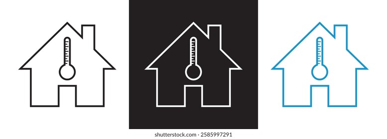 Home thermostat  icon, simple house temperature flat design pictogram vector. App ,logo ,  web webpage button interface elements. isolated on white and black background. Vector illustration. EPS 10