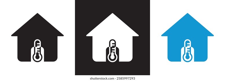 Home thermostat  icon, simple house temperature flat design pictogram vector. App ,logo ,  web webpage button interface elements. isolated on white and black background. Vector illustration. EPS 10