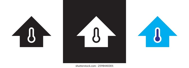 Home thermostat icon, simple house temperature vector for app logo ads web webpage button UI interface elements.  Vector illustration. isolated on white and black background. EPS 10