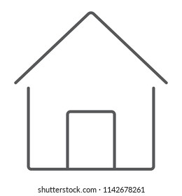 Home thin line icon, house and building, button sign, vector graphics, a linear pattern on a white background, eps 10.