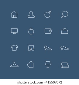 Home thin outline icon set with rounded corners - different symbols on the dark background