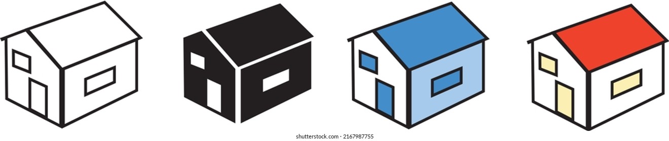 Juego de iconos vectoriales 3D tridimensionales de Home Home Color blanco y negro