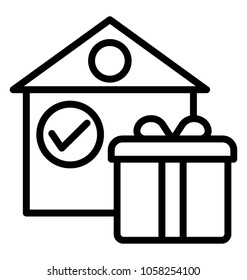 A home with tick mark and gift box concept of order receiving
