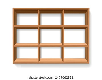 Home timber empty shelves. Realistic clean wooden shelf isolated vector illustration