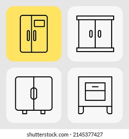 Home Tool icon. Yellow. Line. Outline. Black. Simple icon. Indoor furniture. wardrobe