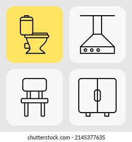 Home Tool icon. Yellow. Line. Outline. Black. Simple icon. Indoor furniture. 