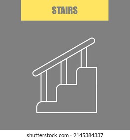 Home Tool icon. Yellow. Line. Black. Simple icon. Indoor furniture. STAIRS.