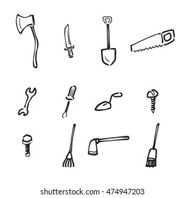 Home tools and equipment cartoon drawing icons