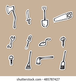 Home tools and equipment cartoon drawing icons