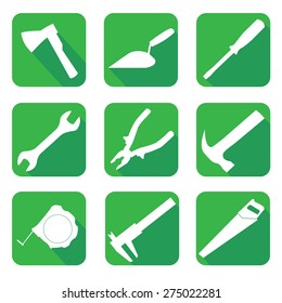 Home tools icon set on green plates nine items
