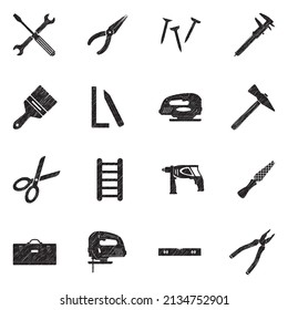 Home Tools Icons. Black Scribble Design. Vector Illustration.