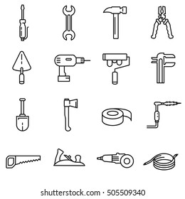 home tools icons set, thin line design. Instruments for housework, linear symbols collection. isolated vector illustration.