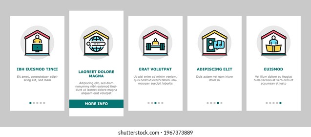 Home Training Course Onboarding Mobile App Page Screen Vector. Cooking And Painting, Finance And Business Education Online Home Training Illustrations