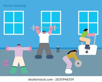 Entrenamiento en el hogar con Ilustración vectorial de equipos