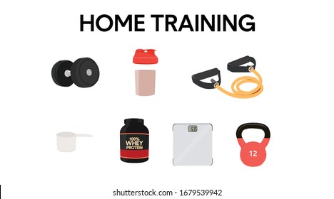 Home Training Icon Set. Home Workout Items