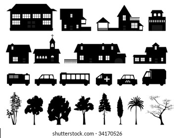 home , transportation and trees collection