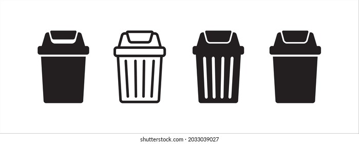 Home trash bin icon set. Simple flat vector illustration