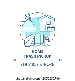 Home Trash Pickup Blue Concept Icon. Waste Collection And Disposal Abstract Idea Thin Line Illustration. Garbage Management. Rubbish Transfer. Vector Isolated Outline Color Drawing. Editable Stroke