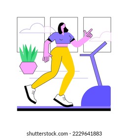 Home treadmill isolated cartoon vector illustrations. Muscular woman running on a treadmill at home, physical activity, healthy lifestyle, go in for sports, cardio training vector cartoon.