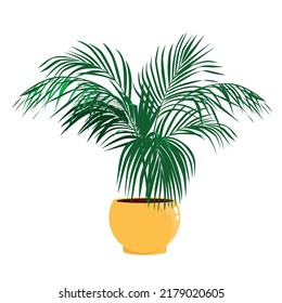 Home tree areca palm in a garden pot. Interior element. Vector illustration in flat style isolated on white background