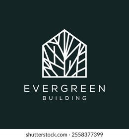 home with tree branch logo design, line concept vector