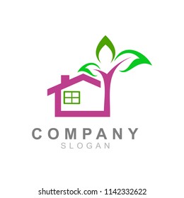 Home and tree design property, comfortable and cool dwelling logo, logo ready to use