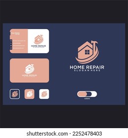 home tree with hammer logo design graphic template