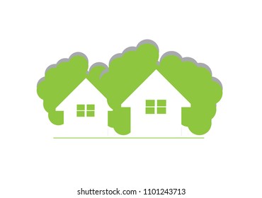 home and tree icon on white background. Vector illustration logo design template of forest and house.